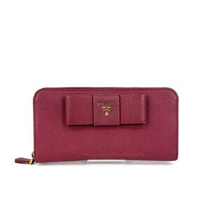 Prada Fiocco Bow Saffiano Leather Wallet Peonia Pink
